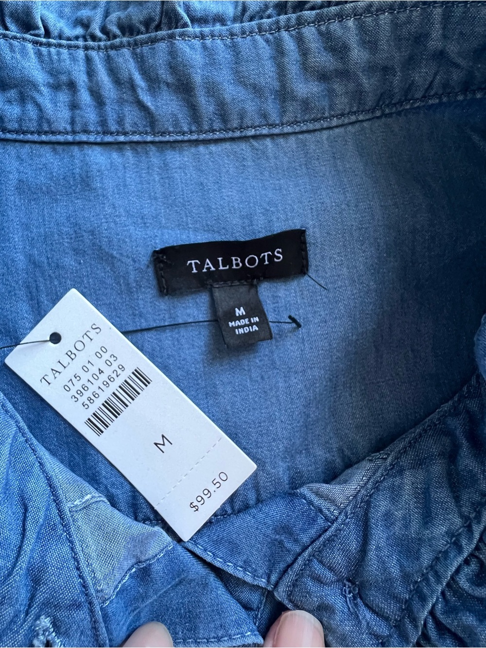Talbots Pintuck Chambray Top -Treadwell Wash Size M Denim Blue - Picture 4 of 9